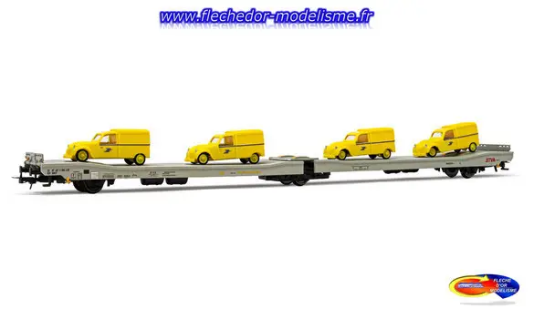 Wagon plat avec 2CV La Poste Ep.IV JOUEF