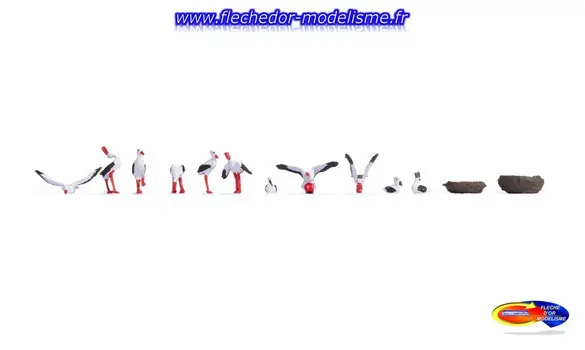 11 cigognes et 2 nids NOCH