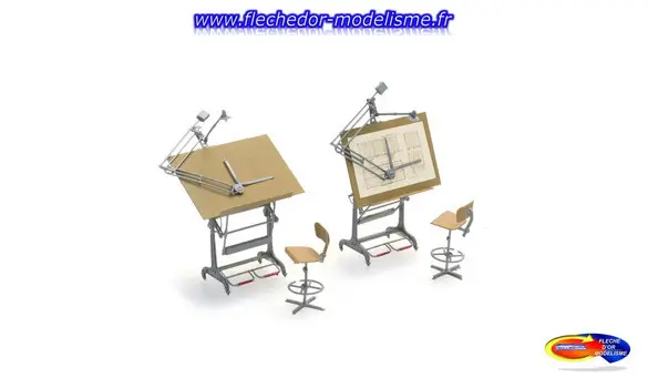 2 tables d'architecte et chaises ARTITEC