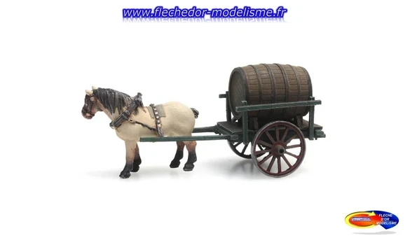 Cheval & charrette avec tonneau ARTITEC