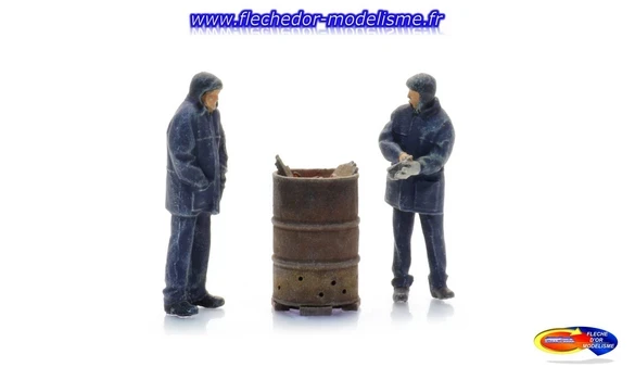 2 cheminots autour d'un poêle ARTITEC