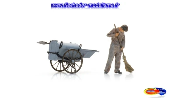 Balayeur des rues avec charrette ARTITEC